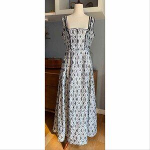 Rose Dirndl Bayern German Floral Jacquard Maxi Dress Oktoberfest Sz 42 Silver